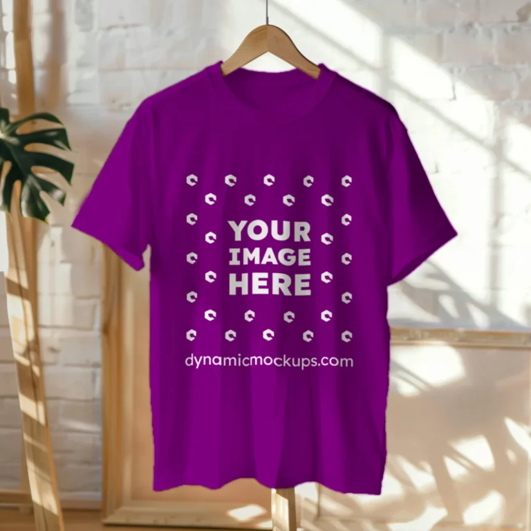 Hanging Wearing Purple T-shirt Mockup Front View Template