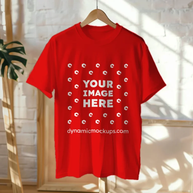 Hanging Wearing Red T-shirt Mockup Front View Template
