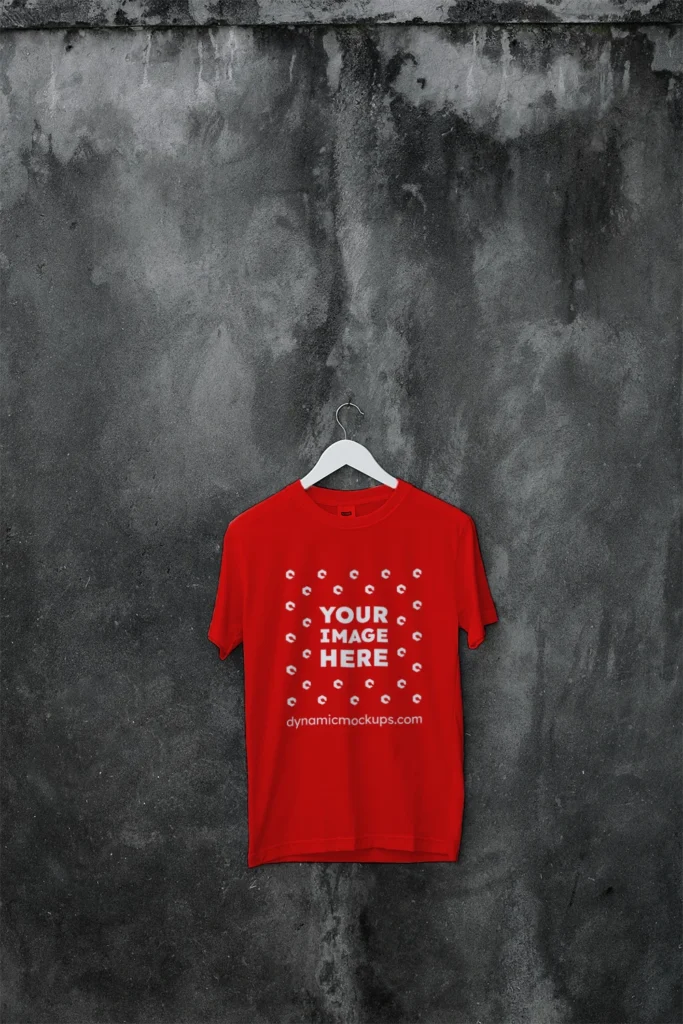 Hanging Wearing Red T-shirt Mockup Front View Template