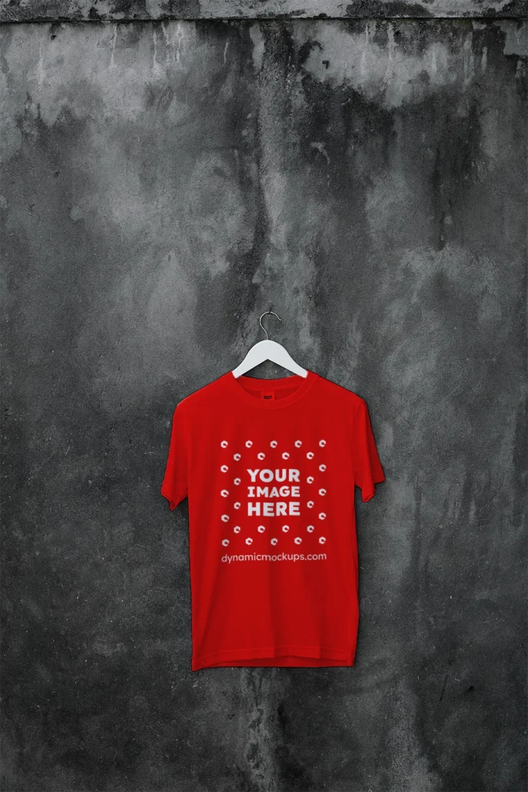 Hanging Wearing Red T-shirt Mockup Front View Template