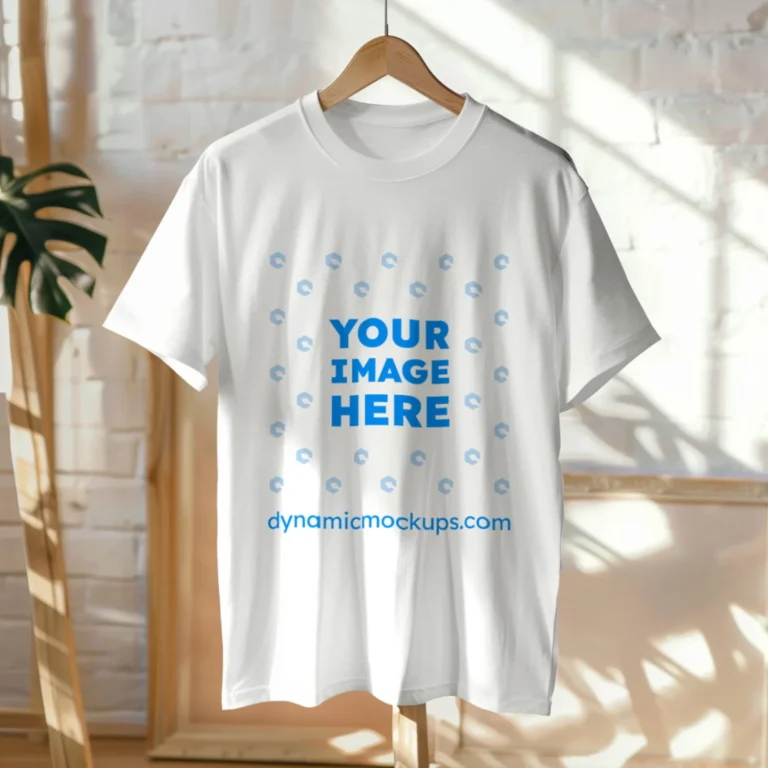 Hanging Wearing White T-shirt Mockup Front View Template