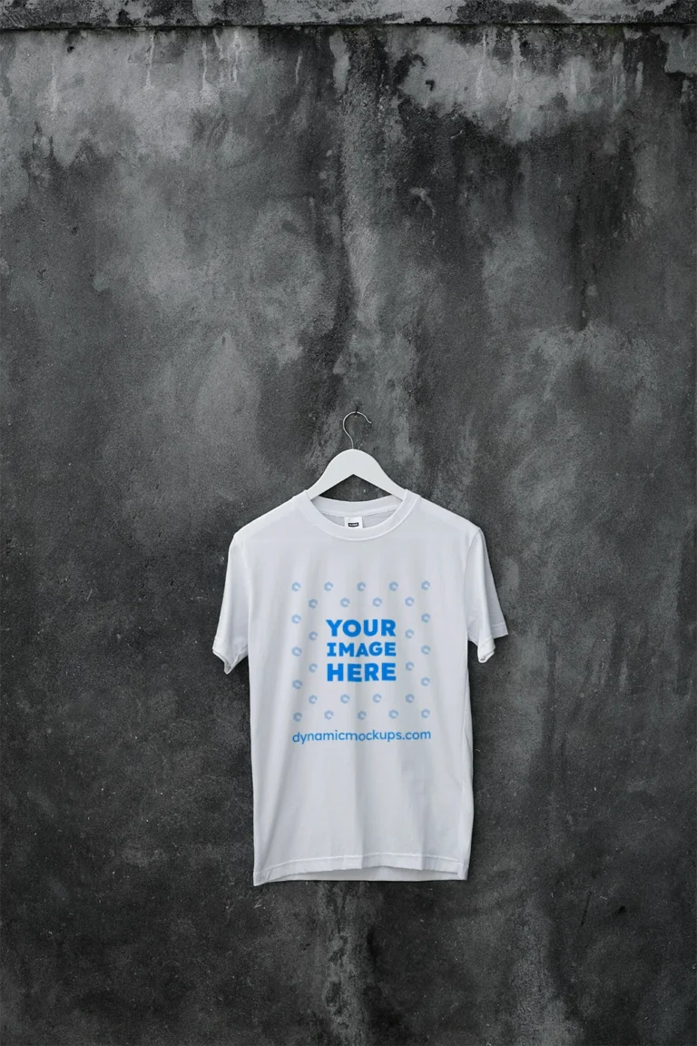 Hanging Wearing White T-shirt Mockup Front View Template