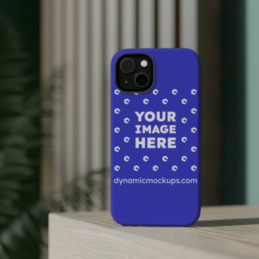 iPhone Blue Phone Case Mockup Template