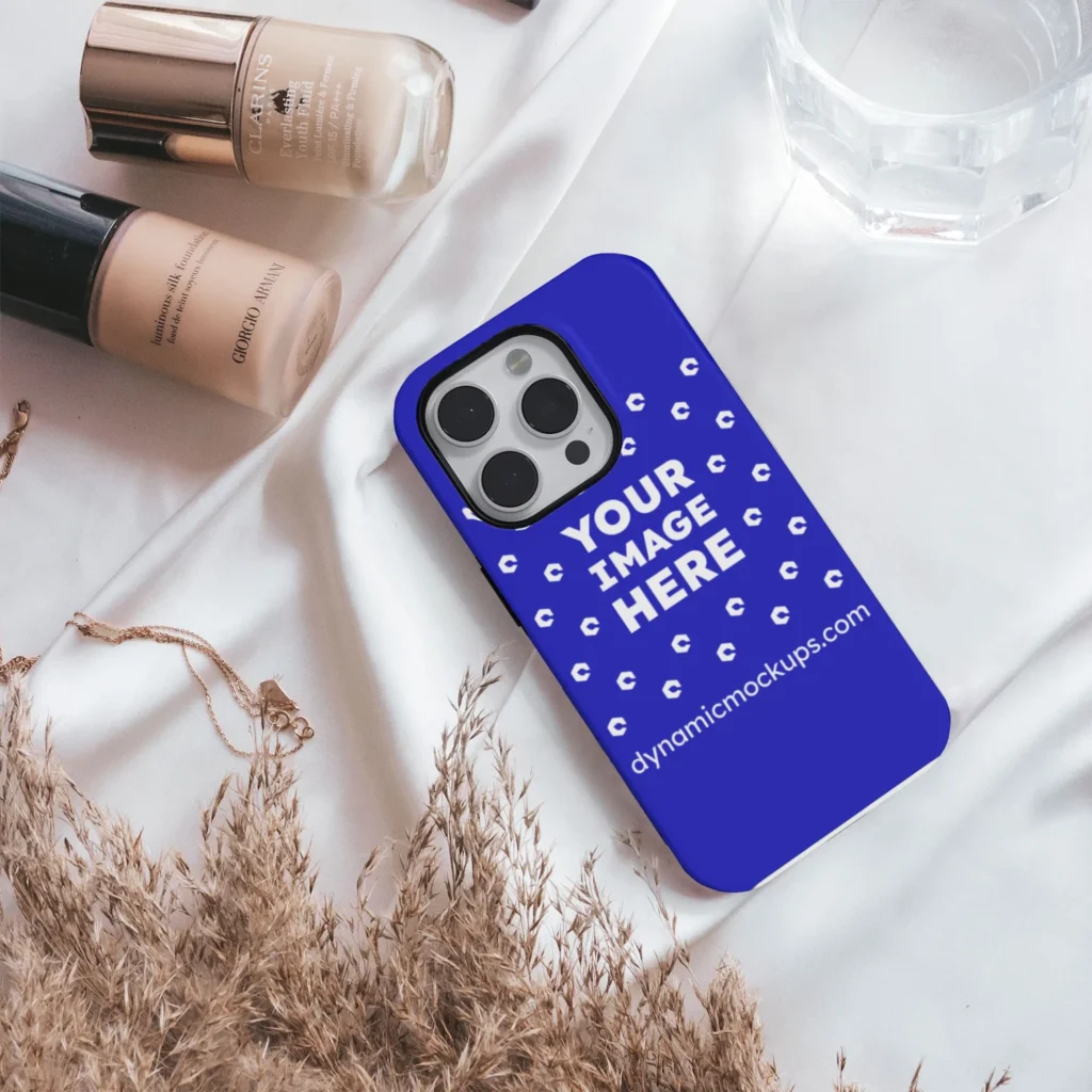 iPhone Blue Phone Case Mockup Template