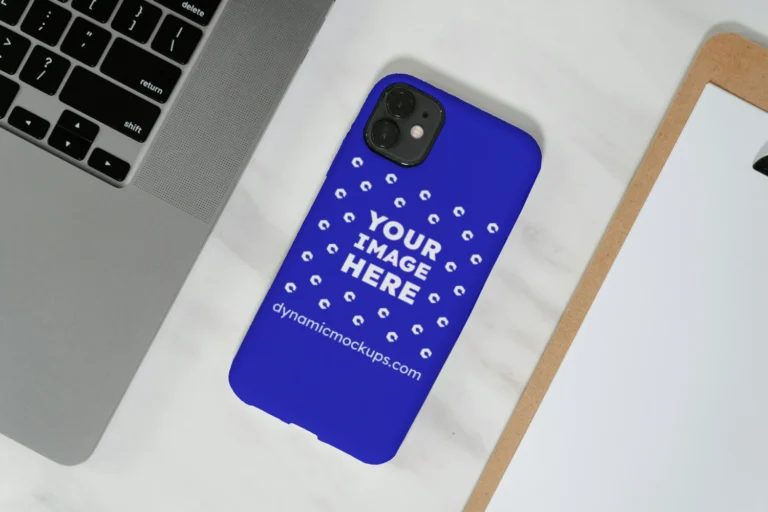 iPhone Blue Phone Case Mockup Template