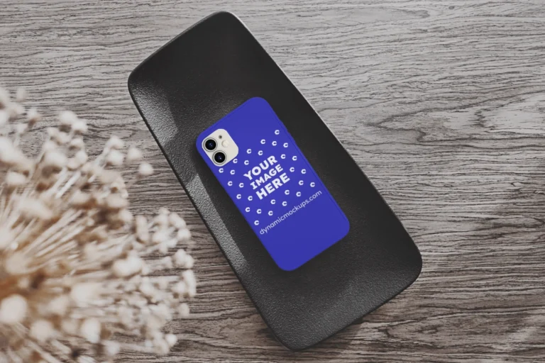 iPhone Blue Phone Case Mockup Template