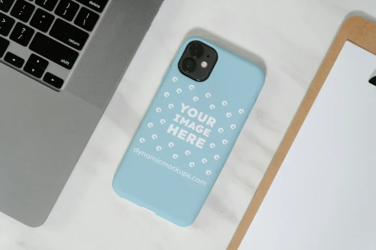 iPhone Light Blue Phone Case Mockup Template