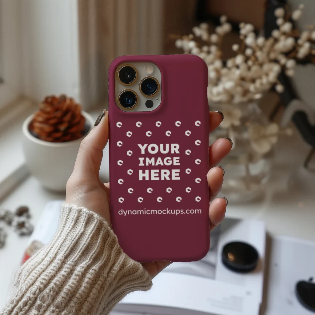 iPhone Maroon Phone Case Mockup Template