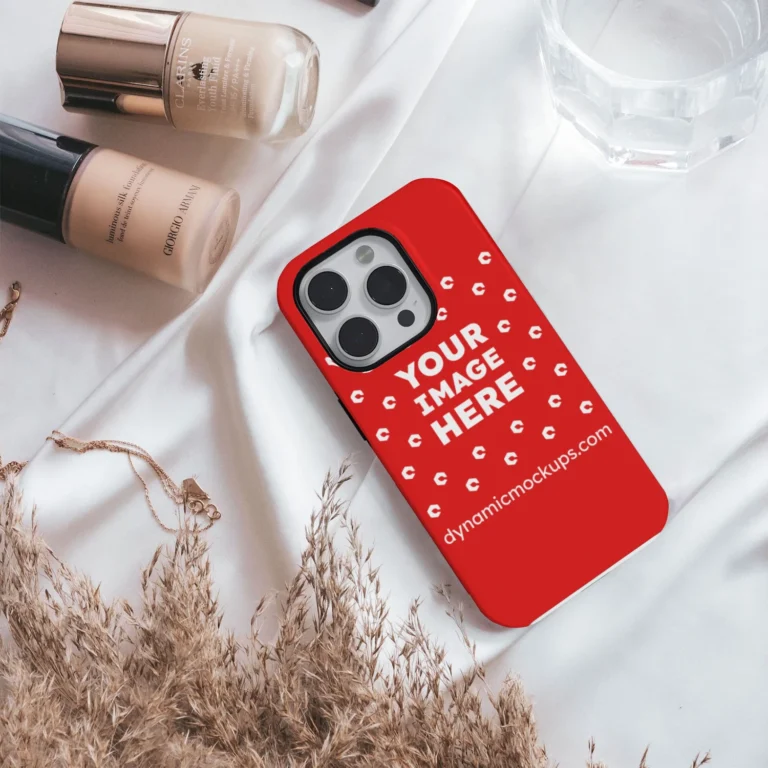 iPhone Red Phone Case Mockup Template