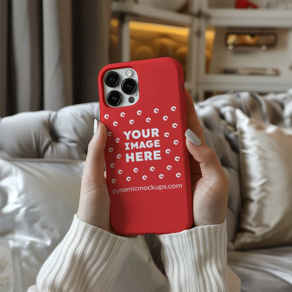 iPhone Red Phone Case Mockup Template