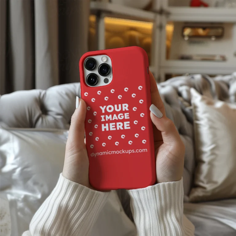 iPhone Red Phone Case Mockup Template