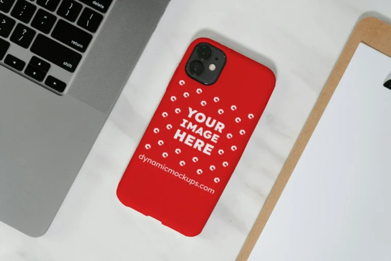 iPhone Red Phone Case Mockup Template