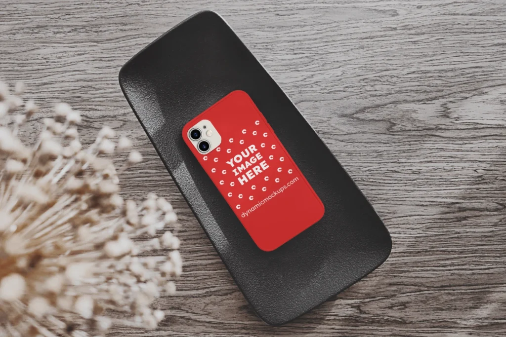 iPhone Red Phone Case Mockup Template