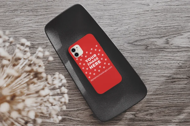 iPhone Red Phone Case Mockup Template