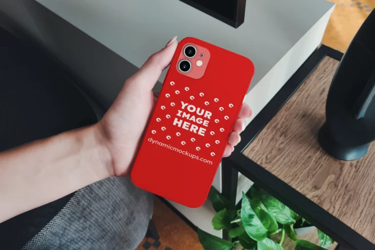 iPhone Red Phone Case Mockup Template
