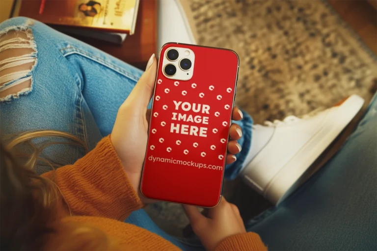 iPhone Red Phone Case Mockup Template