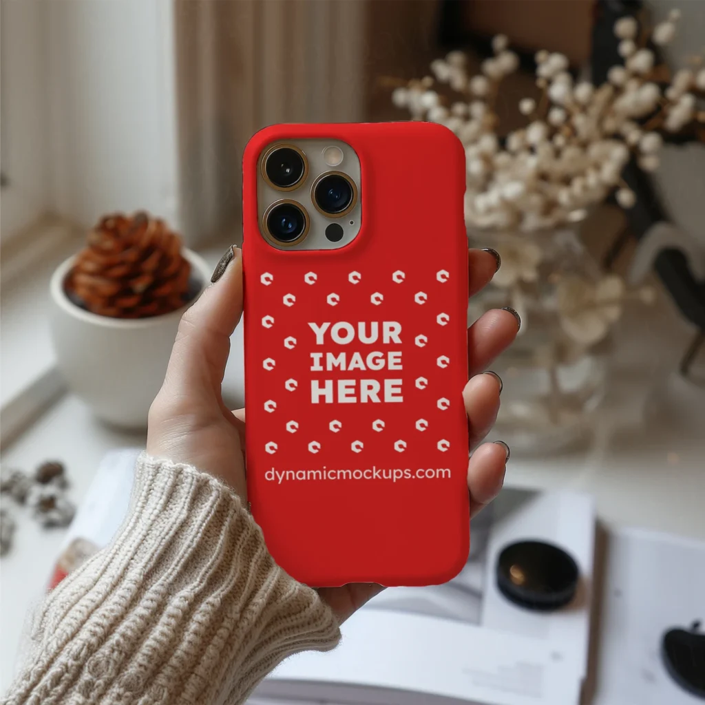 iPhone Red Phone Case Mockup Template