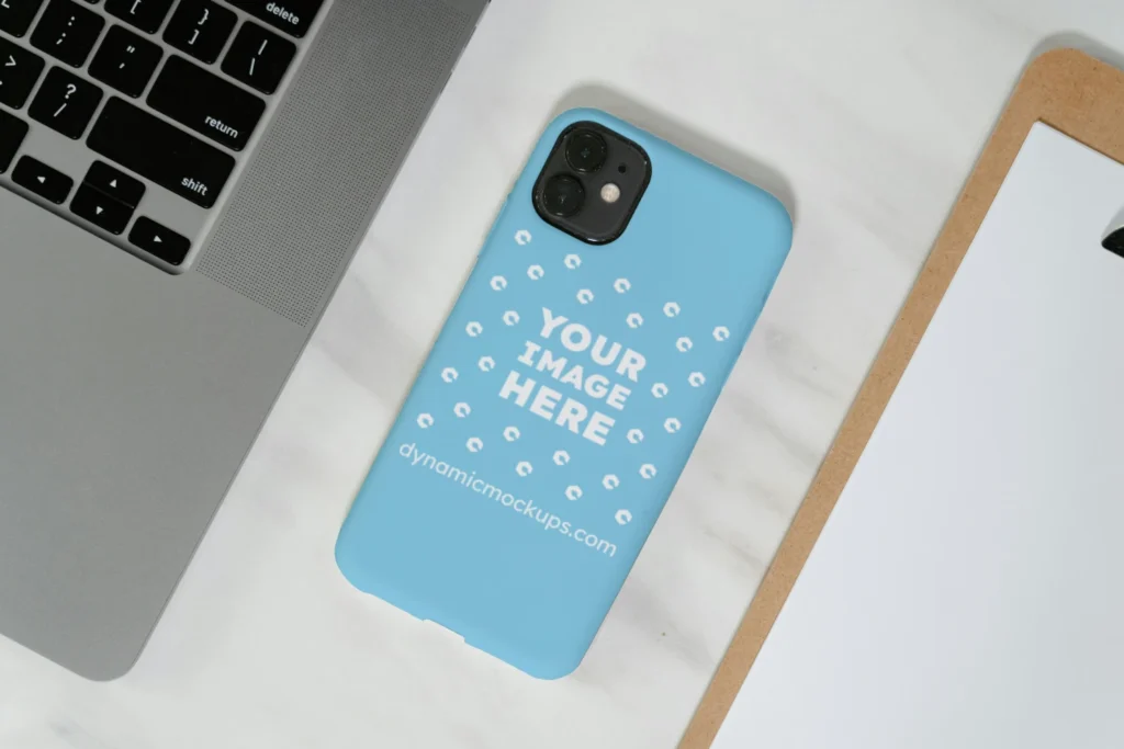iPhone Sky Blue Phone Case Mockup Template
