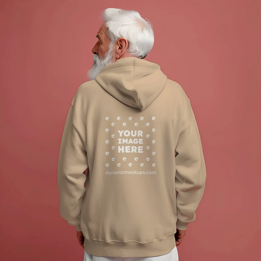 Man Wearing Beige Hoodie Mockup Back View Template