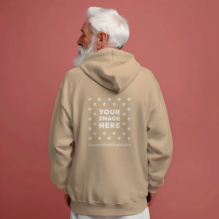 Man Wearing Beige Hoodie Mockup Back View Template