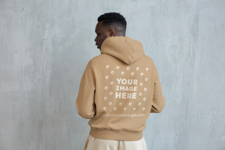 Man Wearing Beige Hoodie Mockup Back View Template