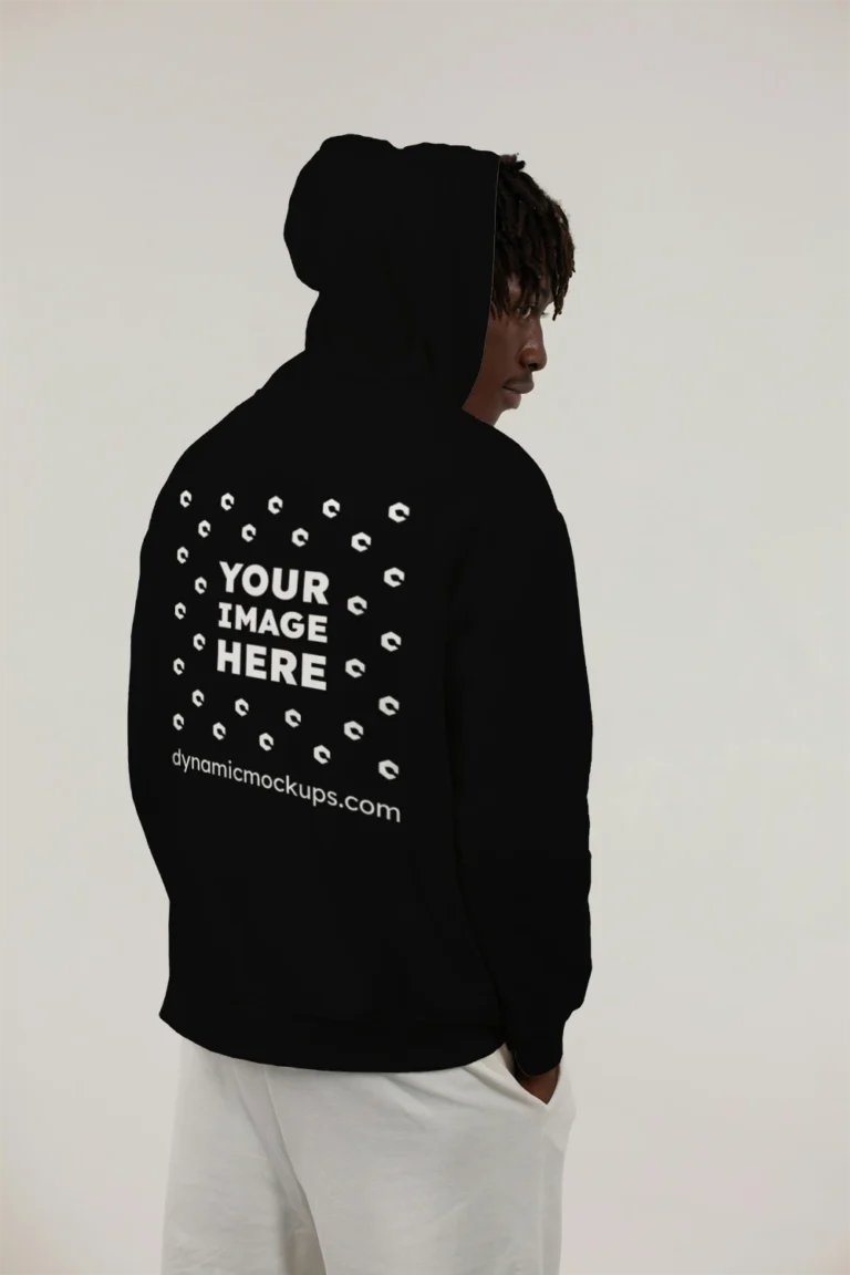 Man Wearing Black Hoodie Mockup Back View Template