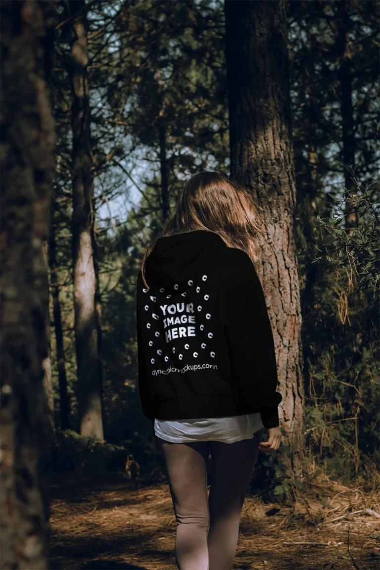 Man Wearing Black Hoodie Mockup Back View Template