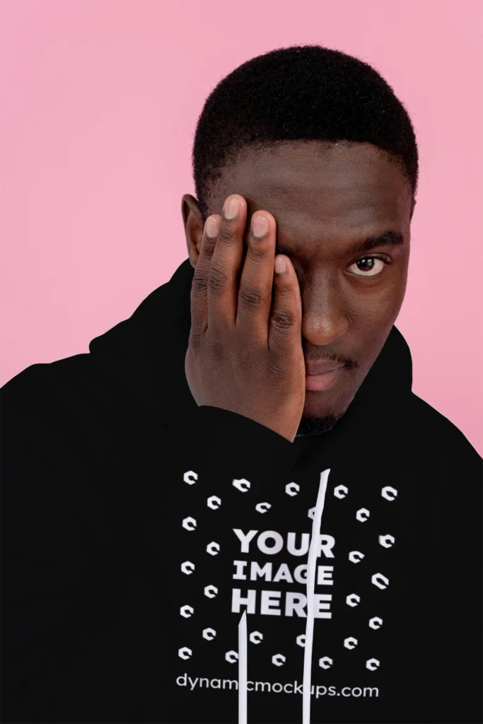 Man Wearing Black Hoodie Mockup Front View Template