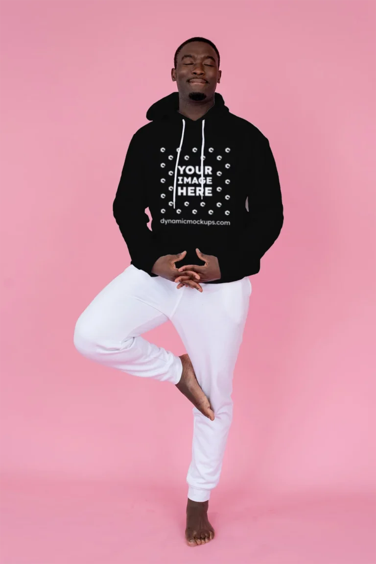 Man Wearing Black Hoodie Mockup Front View Template