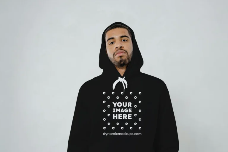 Man Wearing Black Hoodie Mockup Front View Template