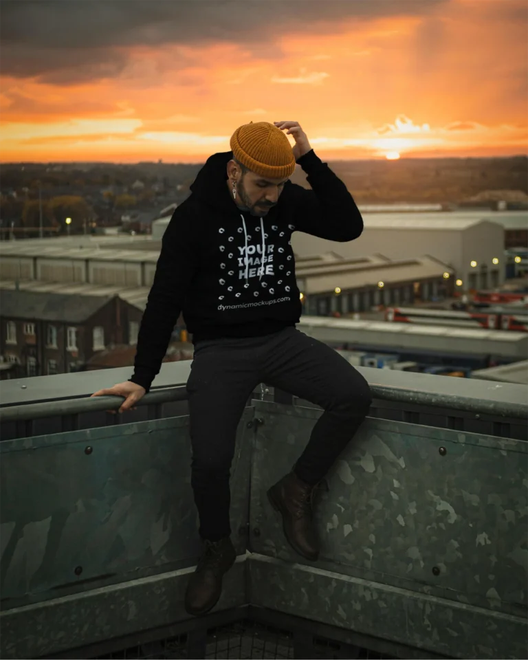 Man Wearing Black Hoodie Mockup Front View Template