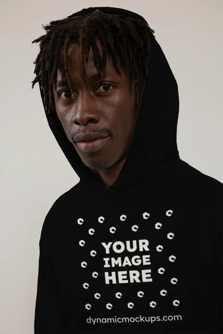 Man Wearing Black Hoodie Mockup Front View Template