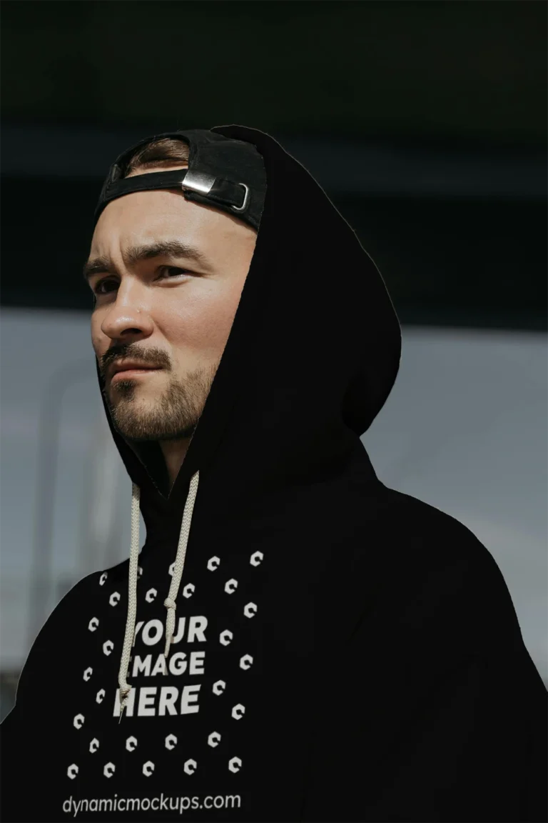 Man Wearing Black Hoodie Mockup Front View Template