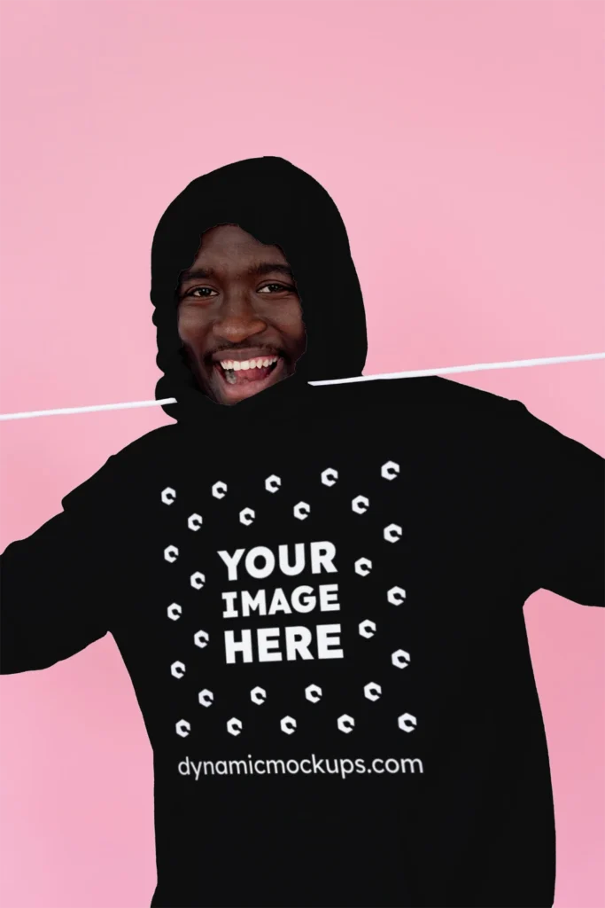 Man Wearing Black Hoodie Mockup Front View Template
