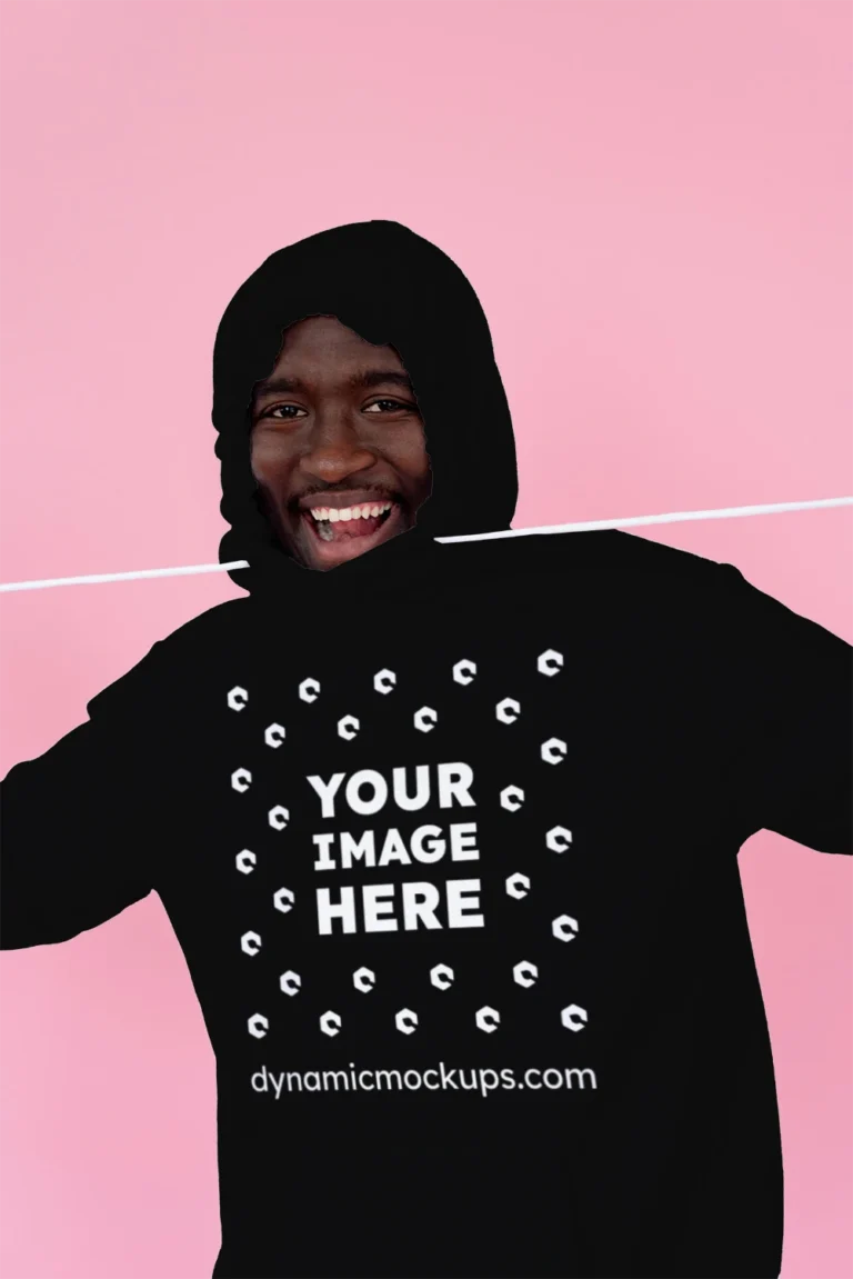 Man Wearing Black Hoodie Mockup Front View Template