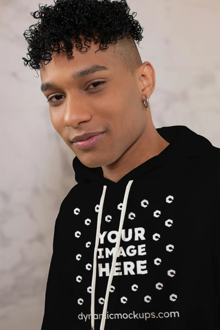 Man Wearing Black Hoodie Mockup Front View Template