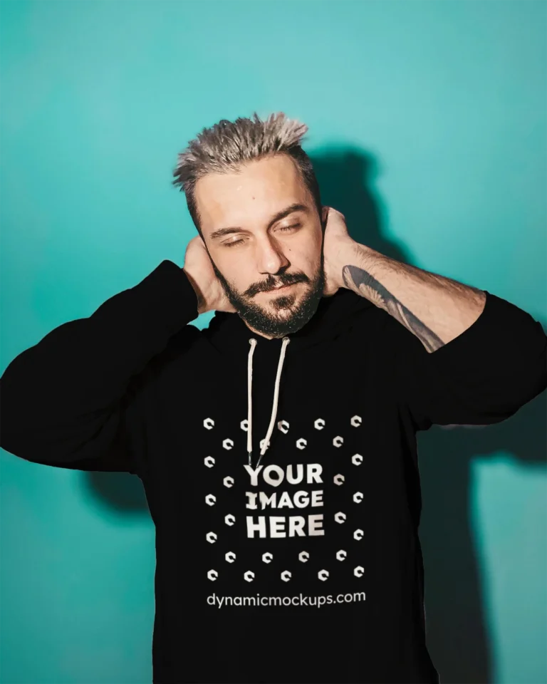 Man Wearing Black Hoodie Mockup Front View Template