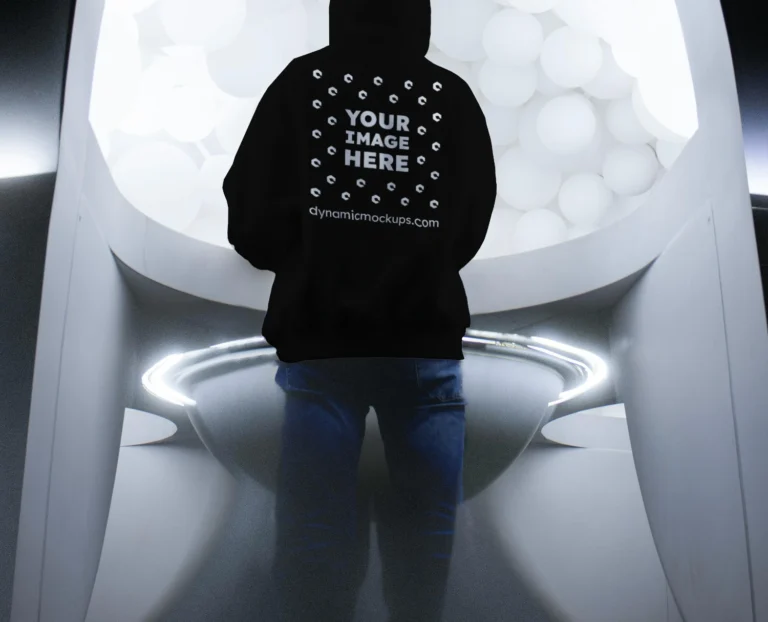 Man Wearing Black Hoodie Mockup Back View Template