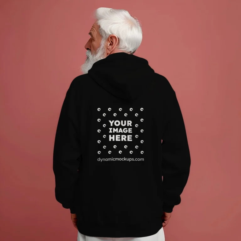 Man Wearing Black Hoodie Mockup Back View Template