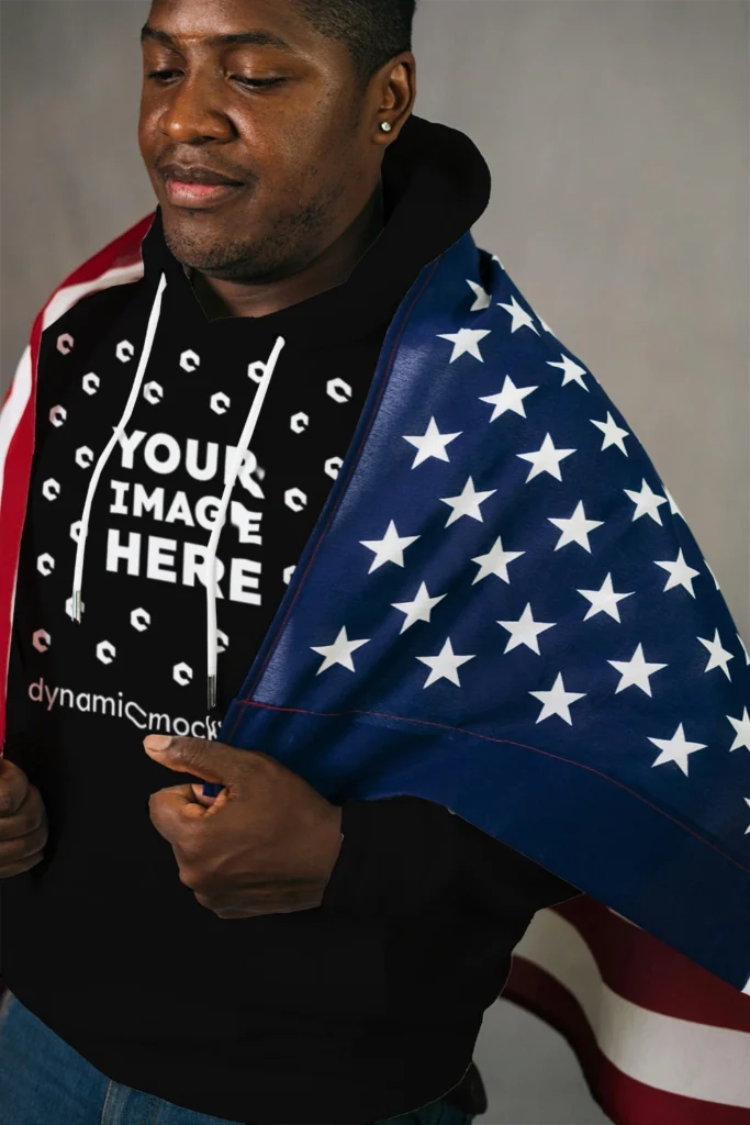 Man Wearing Black Hoodie Mockup Front View Template