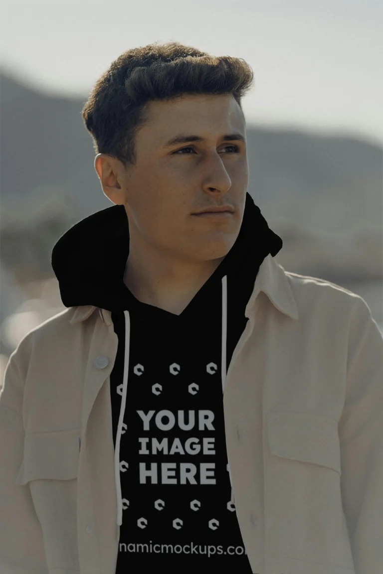 Man Wearing Black Hoodie Mockup Front View Template