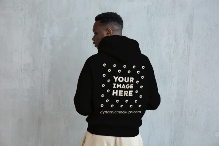 Man Wearing Black Hoodie Mockup Back View Template