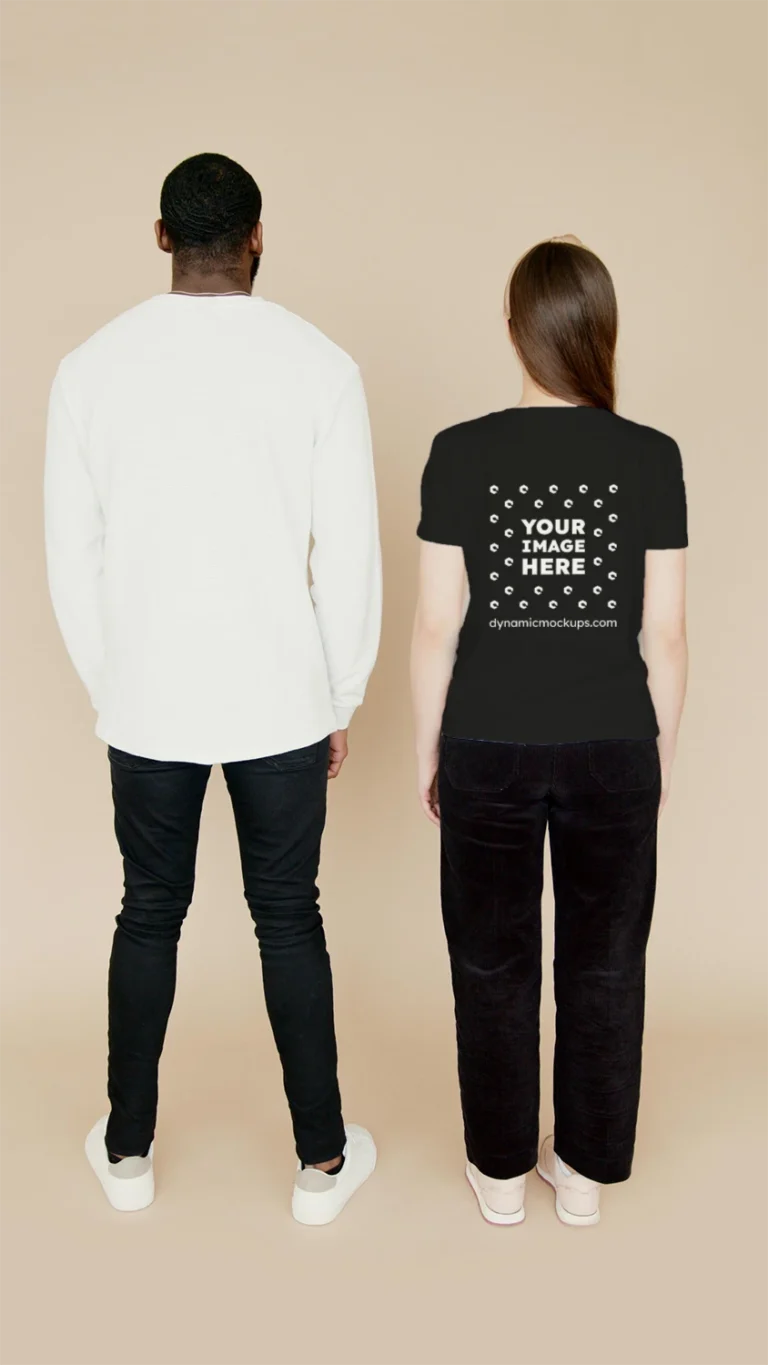 Man Wearing Black T-shirt Mockup Back View Template