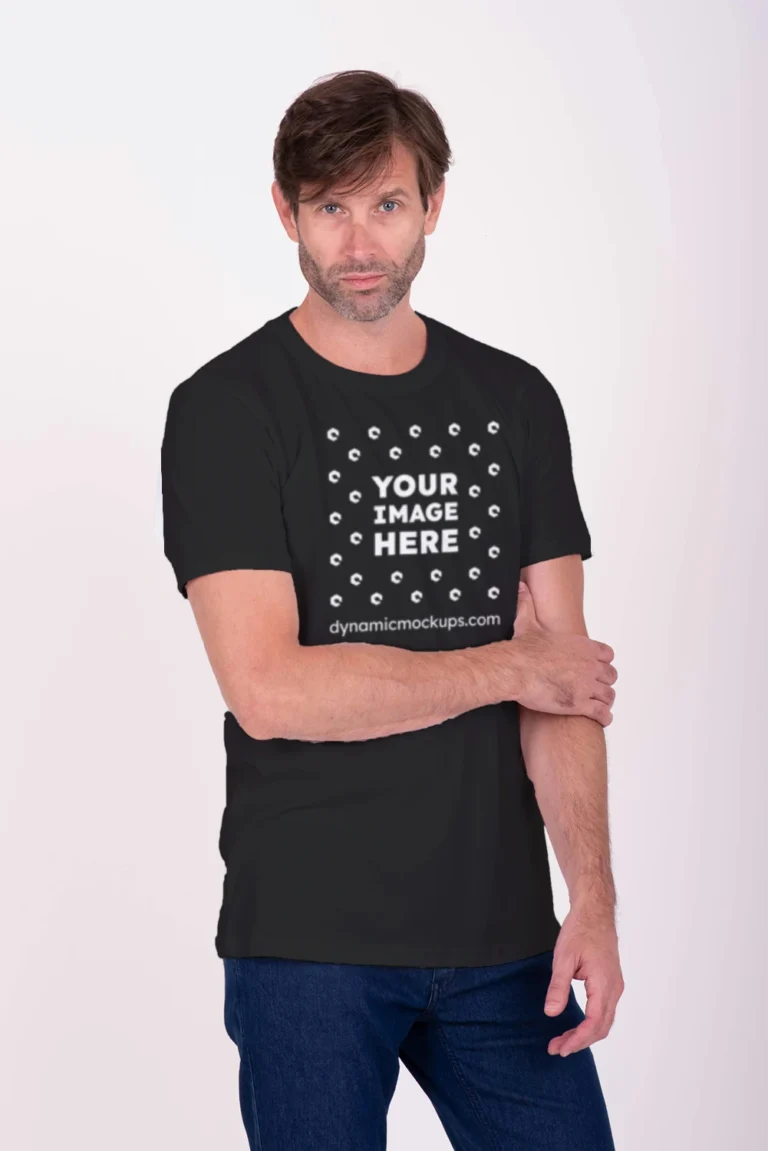 Man Wearing Black T-shirt Mockup Front View Template
