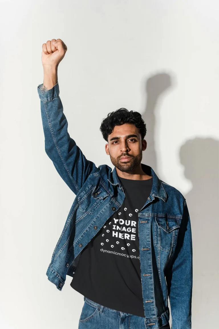 Man Wearing Black T-shirt Mockup Front View Template
