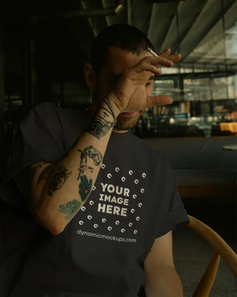 Man Wearing Black T-shirt Mockup Front View Template