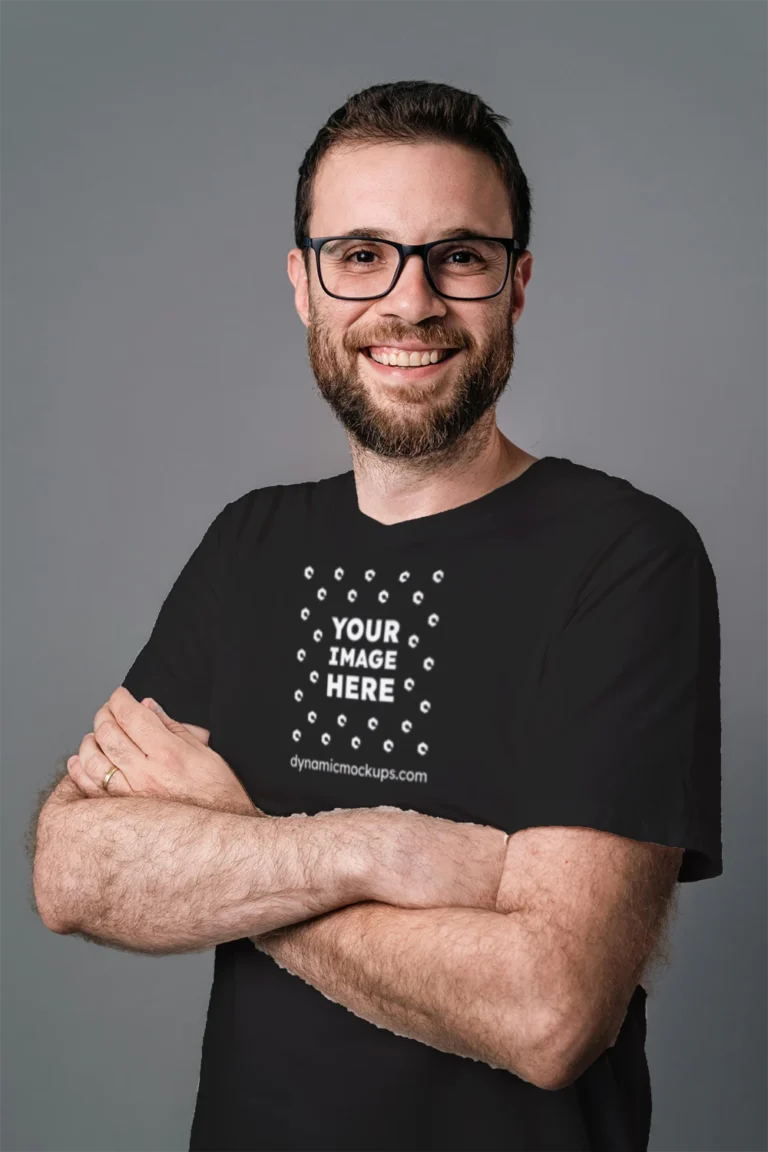 Man Wearing Black T-shirt Mockup Front View Template