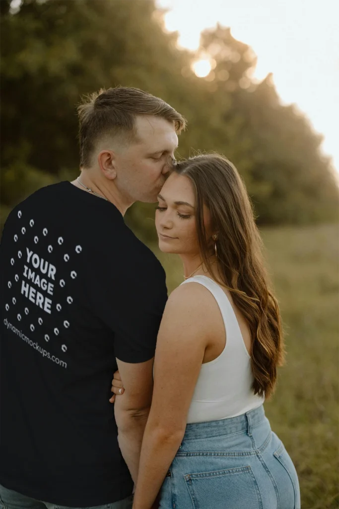 Man Wearing Black T-shirt Mockup Back View Template