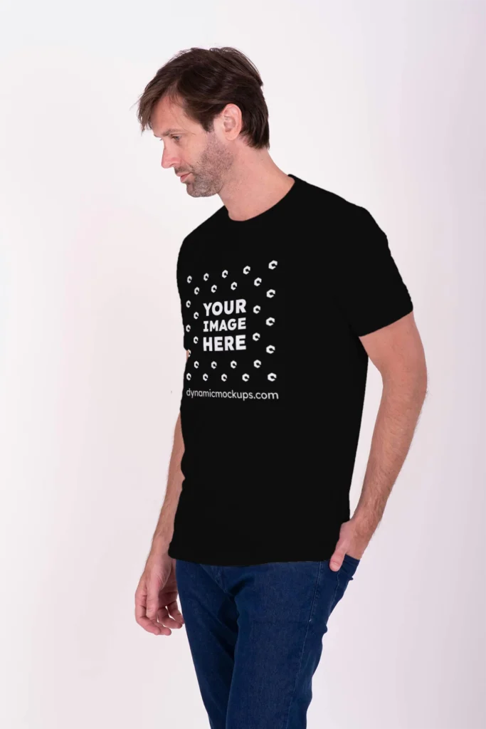Man Wearing Black T-shirt Mockup Front View Template
