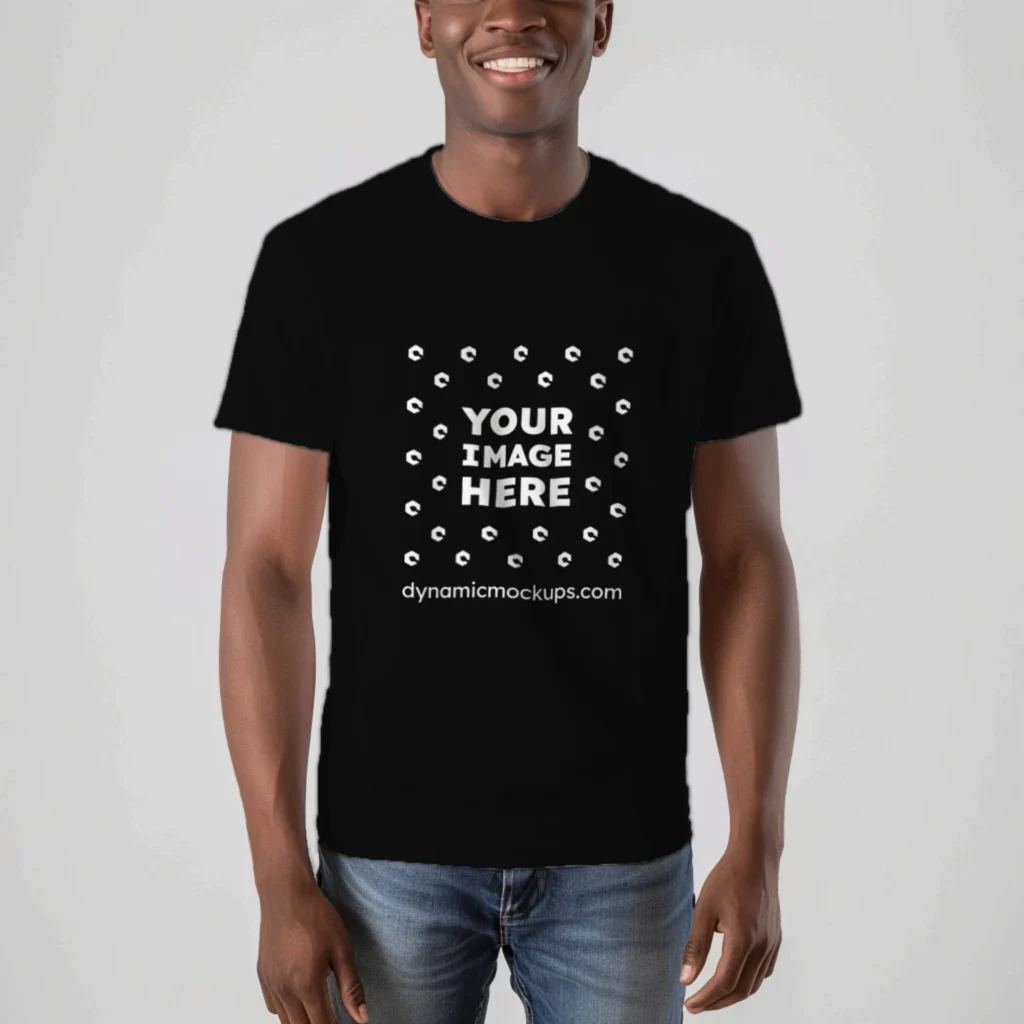 Man Wearing Black T-shirt Mockup Front View Template